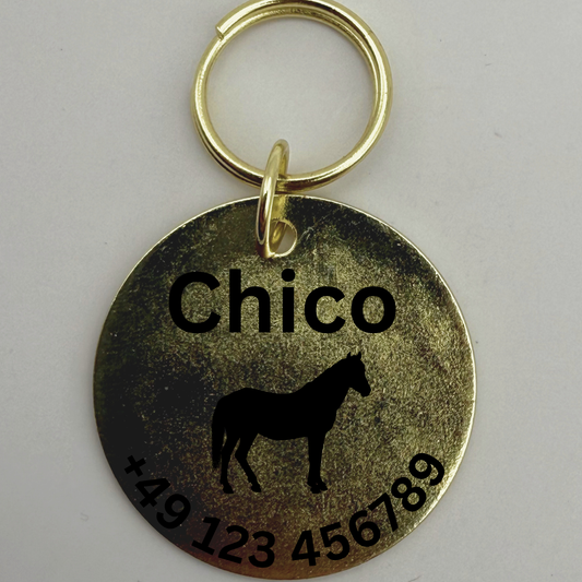Tier-Anhänger (Pferd, Hund, Katze) | Infostempel Messing - GebrüderR&A